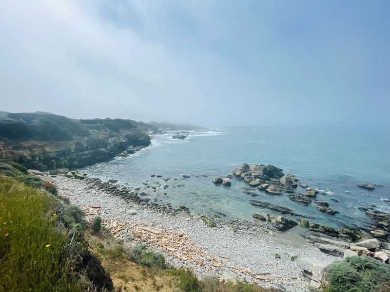 View of rocky beach and ocean from Bluff Top Trail
