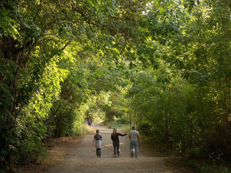 Hikers at Riverfront with dog