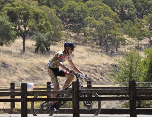 Annadel mountain biker on bridge
