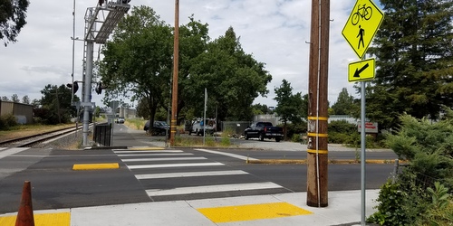 Sonoma Marin Area Rail Transit - SMART - trail crossing at intersection