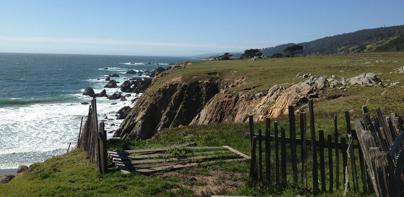 Stewarts Point Ranch Trail looking north at Pacific Ocean and shoreline