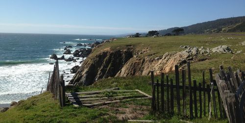 Stewarts Point Ranch Trail looking north at Pacific Ocean and shoreline