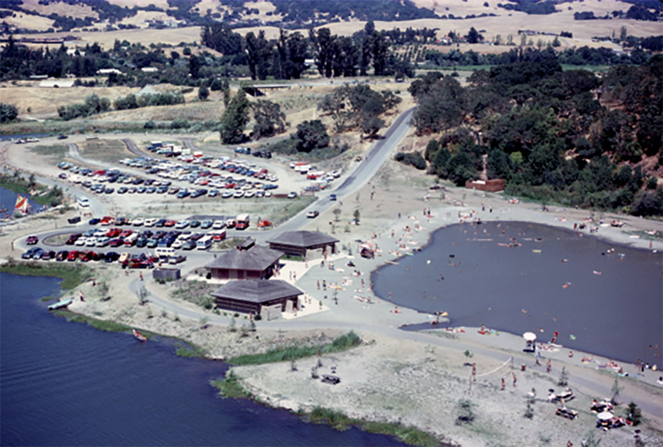 Spring Lake and swimming lagoon (at right) in July 1975. Photo courtesy of Sonoma Water.