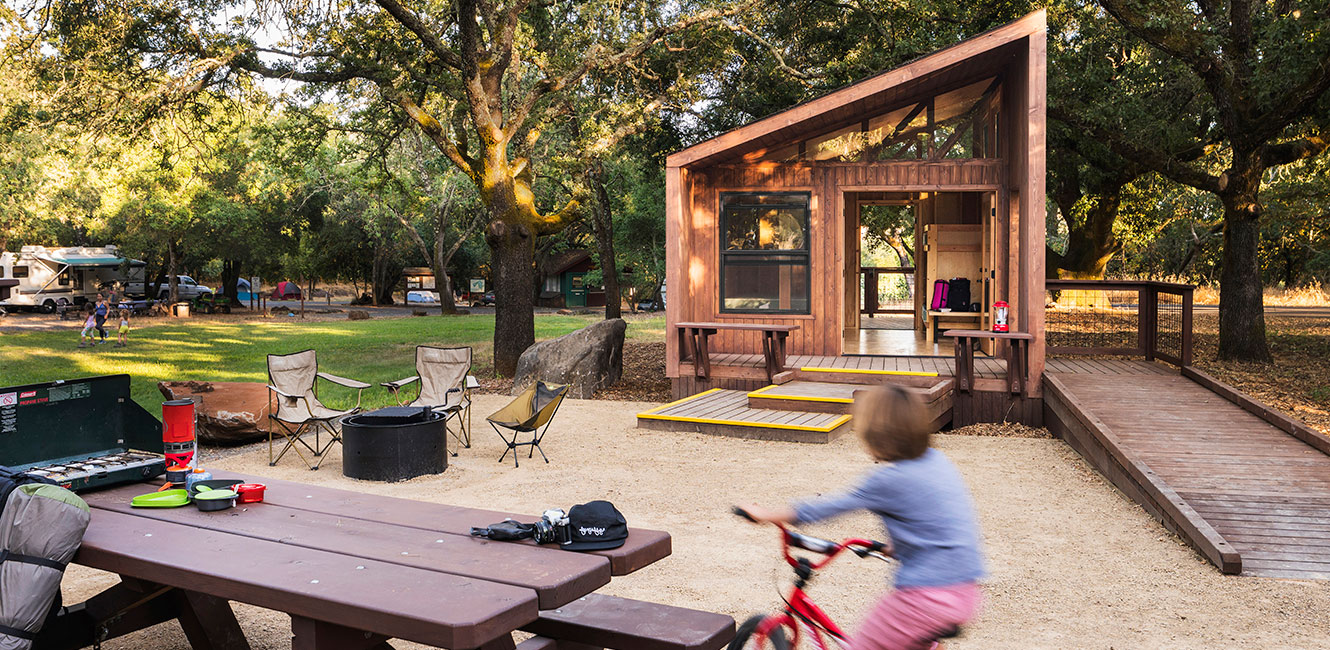 Camping cabins at Spring Lake Regional Park 